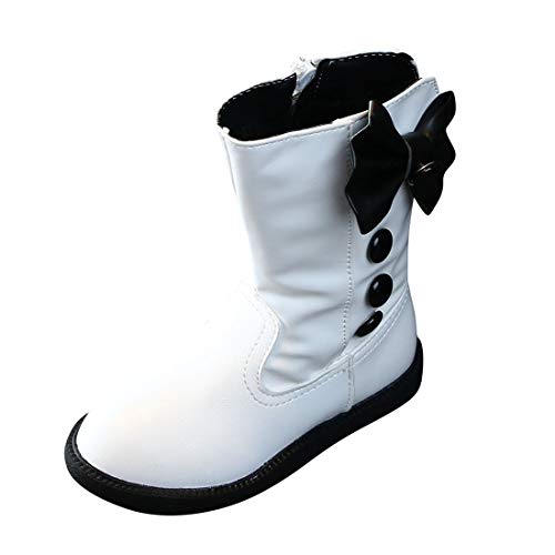 Children Kids Baby Girl's Winter Princess Booties Bowknot Warm Mid-Tube Boots Zipper Cotton Boots (White, Age:3-3.5Years)