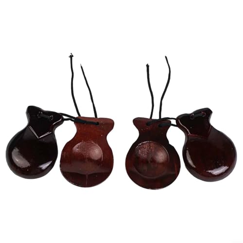 Spanish Castanets for Adults, 2 Pairs of Wooden Hand Percussion Instruments for Beginners, Flamenco Dance, Music Class and Stage Performance(Brown)