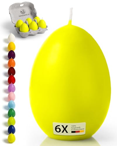 Kerzenfeld® Lot de 6 bougies à œufs vert pastel - 60 x 45 mm - Décoration de printemps et cadeau de Pâques - Trempées à la main et avec une durée de combustion de 7 heures - Fabriquées en Allemagne
