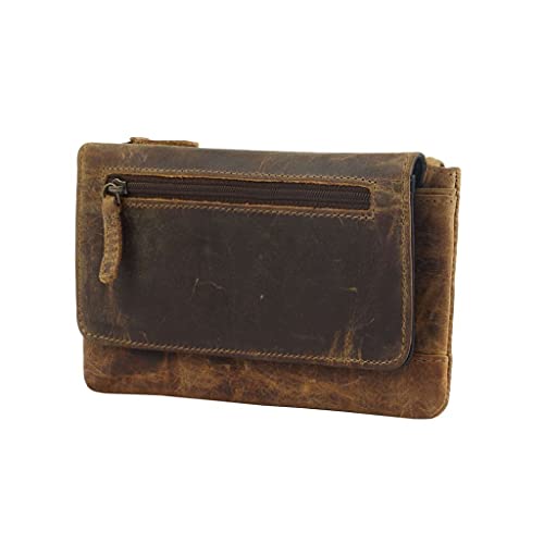 Myra Bag Oak Fire Leather And Cowhide Wallet Upcycled Leather S-27162