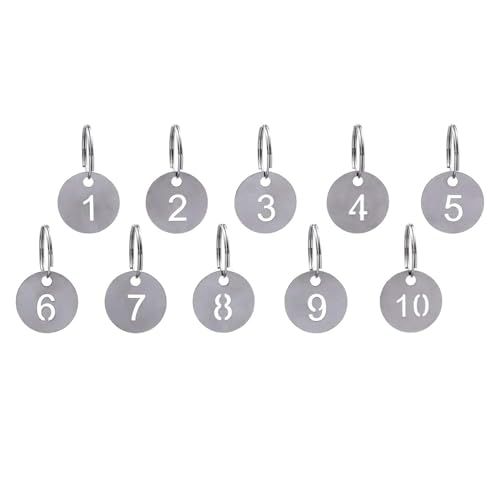 10 Llaveros con Números de Acero Inoxidable, Llavero con Etiqueta de Número Grabado, Llavero Numerado de Metal, Lazo de Banda, Llavero Numerado - 1 a 10