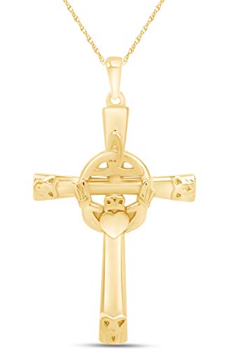 AFFY Trinity Knot Claddagh Celtic Cross Pendant Necklace in 14k Yellow Gold Over Sterling Silver