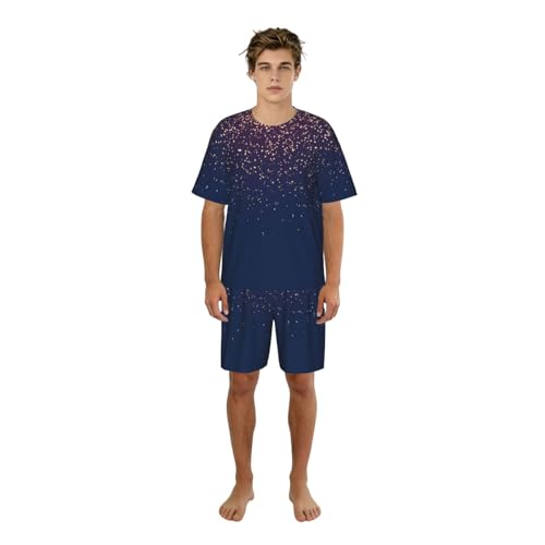 Pyjama homme court bleu marine imprimé ciel étoilé pour l'été