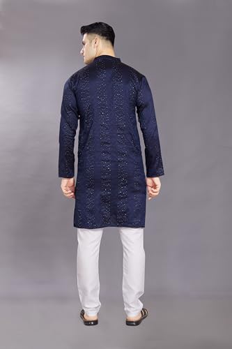 Image of DIVISIVE Men's Jequard Embroidered Art Silk Slim Fit Only Kurta