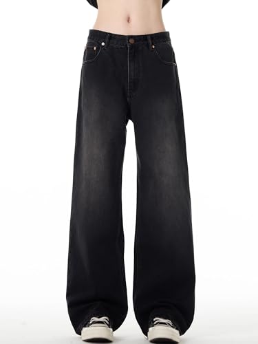 GUOYUXIAO Men's Jeans High Street Washed Denim Jeans Loose Fit Straight Leg Trouser for Men 6