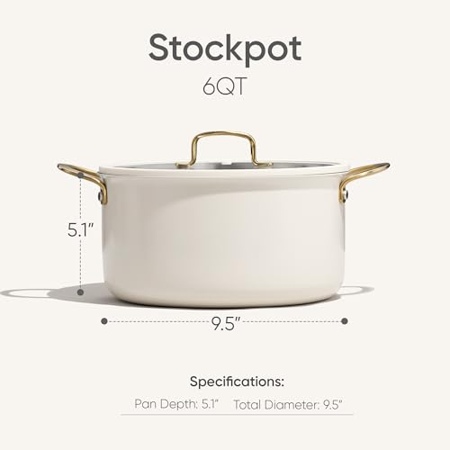 Image of CAROTE 6QT Full Clad Tri Ply Stainless Steel Stock Pot with Lid, Kitchen Stockpot Soup Pot, Outer Ceramic Layer, Even Heating, All Stoves Compatible, Oven & Dishwasher Safe, Stay Cool Handle, White