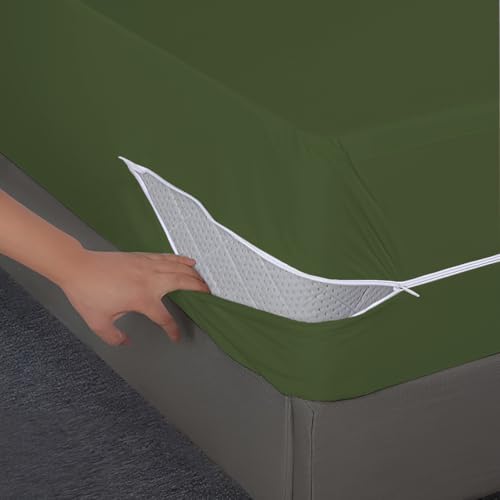 Ultra Soft Waterproof Mattress Protector Queen Size Fitting 8" Deep Mattress | Breathable Hypoallergenic Full Mattresses Cover V07 (60x75x8 inch|5x6.25x0.66 Feet - Green)