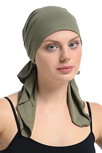Bambu och bomull kemo huvudbonad håravfall anpassad förbunden bandana, Khaki, en storlek