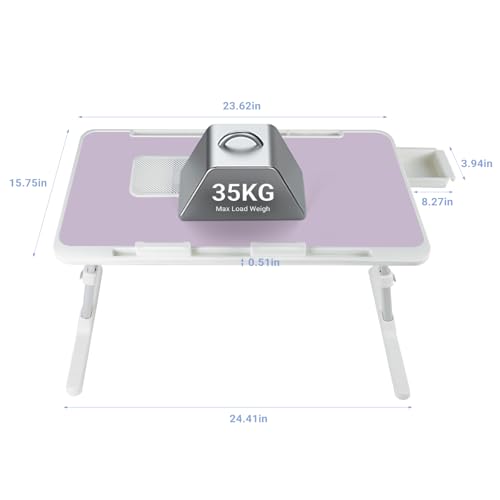 Image of Adjustable Laptop Lap Desk with Cooling Fan USB Light for Adults 60x40cm,Purple