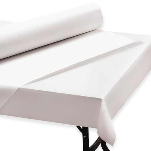 Clearly 80M x 1.2M Banquet Roll. Disposable Party Tablecloth, Paper Table Cloth for Picnic, BBQ, Weddings & Dinner. Disposable Tablecover Protector - Plain White Birthday Party Decoration