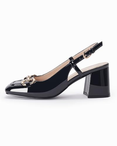Image of Womens Slingback Block Heels Closed Square Toe Dress Work Shoes Slip on Buckle Strap Business Pumps