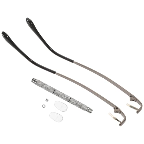 GLSTOY Kit de Reparación de Gafas Patas Metálicas Color Pistola, Destornillador para Gafas, Tornillos y Patillas Negras, Incluye Almohadillas Nasales Antideslizantes Estilo Aleatorio