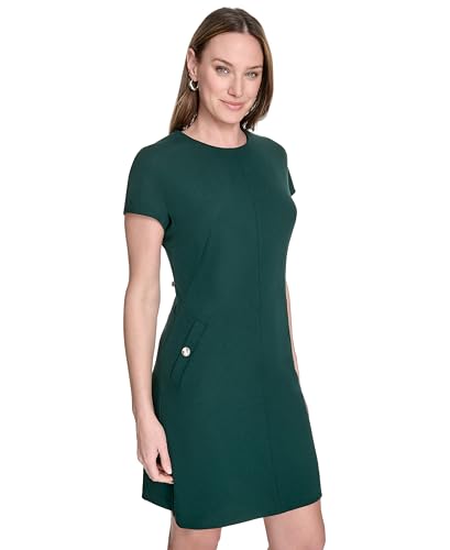 Image of Tommy Hilfiger Women's Cap Sleeve Crew Neck Two Hip Pockets Sheath Mini Dress