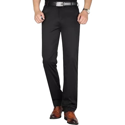 Maiyifu-GJ Men's Ice Silk Stretchy Dress Pants Summer Lightweight Slim Fit Suit Pants Business Straight Leg Casual Work Pant​