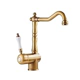 TYMYW Wasserhahn Küche Retro Messing 360° Drehbar Küchenarmatur Einhebel Heiß und Kalt Mischbatterie Einlochmontage