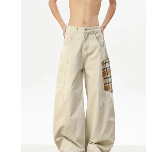 Men’S Vintage Y2K Streetwear Loose Fit Wide Leg Cotton Jeans High Waist Button Fly Distressed Plaid Full Length Daily Jeans4