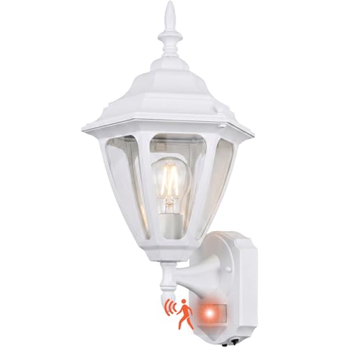 Image of Porch Lights Outdoor Motion Sensor Wall Sconce Anti-Rust Aluminum, Exterior Outdoor Wall Lights Dusk to Dawn Porch Light Fixture Wall Mount for House Outside Patio Large White