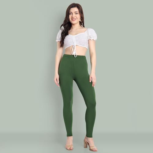 Image of ONE SKY Women Full Length Leggings | Cotton Modal Spandex Blend | High Waist Stretchable & Bio-Washed Fabric | Colour-Lock Technology | Comfortable Leggings for Women