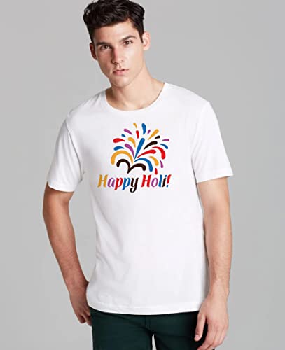 Image of Decor Production Men's /Women's Regular Fit -Colourful - Holi Tshirt Shirt for Men /Women Printed Round Neck Tshirt || Mens /Womens Tshirts Polycotton Half Sleeve