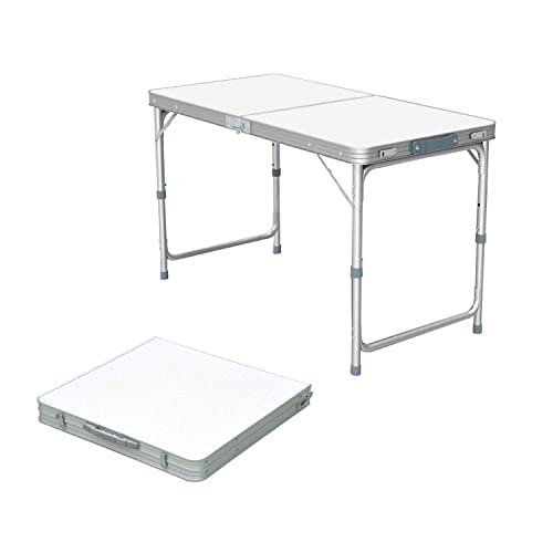 Folding Camping Table with Adjustable Height, 4ft x 2ft Aluminium Foldable Portable Picnic Table for Outdoor Indoor Kitchen Garden Party Compact Small BBQ Picnic Table