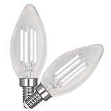 Feit Electric BPCTC60950CAWFIL/2 Daylight Torpedo-Tip Exposed White Filament LED Bulb, 2 Bulbs per Pack; 5.5W; 60W Equivalent; E12 Base; 5000K; 90 CRI; 500 Lumen; Glass Lens; 15000 Life Hours