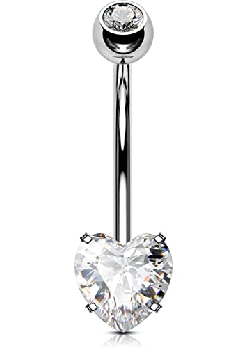 OUFER 14G Bauchnabelpiercing Titan 16 mm Stablänge Herz Piercing Bauchnabel Lang Kurz CZ Edelstein Kugeln Belly Button Piercing Navel Bars Silber 1.6mm Nabelring Frau Geschenk Schmuck