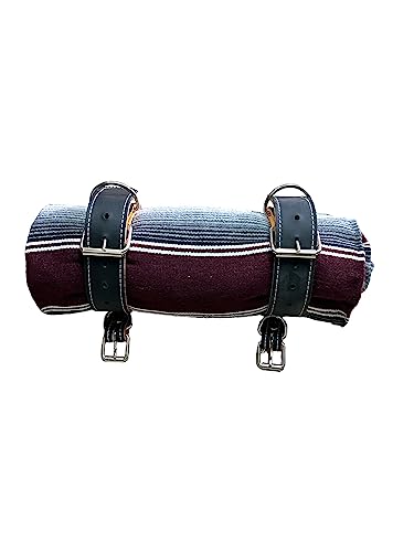 MOTORCYCLE BELT WITH BLANKET, BLANKET HOLDER, BIKER, MEXICAN,HAND MADE, REAL LEATHER, INCLUDES SARAPE, MOTORCYCLE, BIKE, BIKER, BURGUNDY GRAY