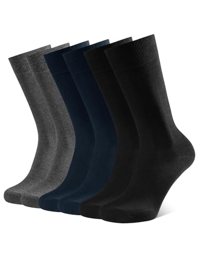 CLOSEMATE 6 Pares Calcetines Ejecutivos Hombre Altos Finos Transpirables Largos Sin Costuras de Trabajo Elásticos Traje Vestir Algodon 2Negro2Azul Marino2Gris Oscuro L