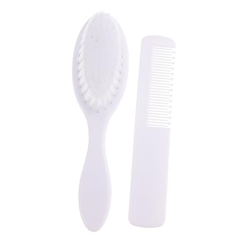 Beatifufu Infant Hair Brush Set Scalp Massage Brush Detangle Comb for Babies Sturdy Safe for Newborns White