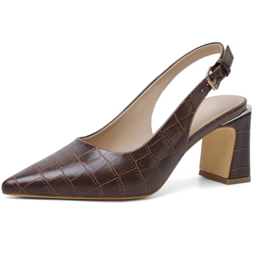 Image of Mostrin Kitten Heels for Women Pointed Toe Pumps Patent Leather Low Heel Slingback Heels with Buckle Dress Shoes for Dating Party Working