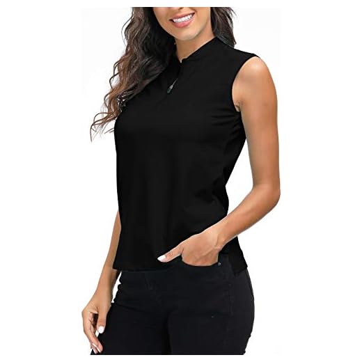 Golf Polo Shirts for Women Slim Fit Woman Sleeveless Sports Shirts Quick Dry Athletic Tank Tops for Tennis Work with Zipper Black