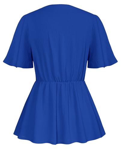 Image of GRACE KARIN Women's Elegant V-Neck Tie Waist Flowy Peplum Shirt Tops