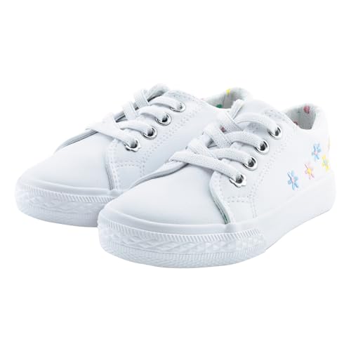 waddle wonder Toddler Sneakers for Boys and Girls, Low Top Lightweight Slip on Flower Embroidery Classic Loafer Flat Shoes with Elastic Lace