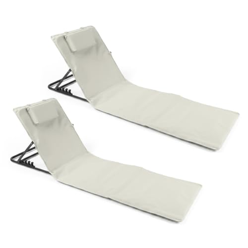 Baroni Home Chaise longue pliable de plage avec coussin rembourré, dossier inclinable, poche de rangement, chaise longue portable pour mer, piscine, camping,...