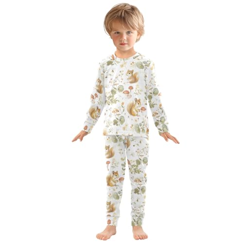 Watercolor Lovely Little Squirrel Cute Pajama Sets Long Sleeve Top and Pants, Snug Fit Sleepwear for Night Wears3