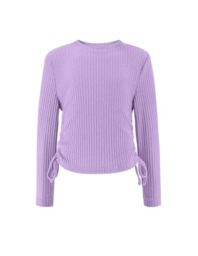 Arshiner Niñas Camiseta de Manga Larga Cordón Niño Slim Cuello Redondo Camiseta Elegante Moda Otoño Invierno Manga Larga para Niñas 5-6 años Morado