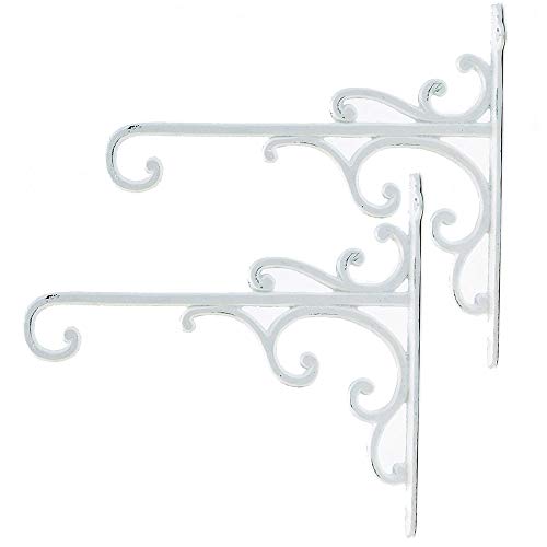 Sungmor Cast Iron Wall Hook Plant Hangers - Home & Garden Heavy Duty Hanging Bracket Plant Hooks - 2PC WHITE Decorative Wall Mount Hooks for Hanging Planter Pot Bird Feeder Birdcage Lantern Wind Chime