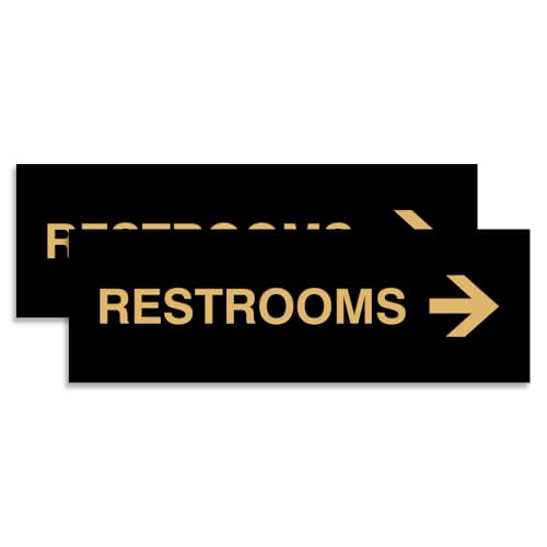 Panneau directionnel flèche droite avec ruban adhésif puissant Restrooms