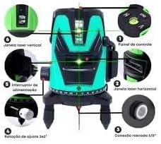 Nível Laser de Linha Cruzada, Alcance de 40 Metros, Laser Verde, Bateria Recarregável, Suporte Ajust