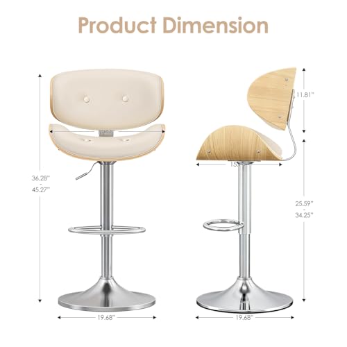 Image of Adjustable Swivel Bar Stools Chair,Counter Height Bar Stools with Back,350 LBS PU Leather Bar Stool for Kitchen Island,Upholstered Pub Stools with Footrest (Beige, Set of 5)