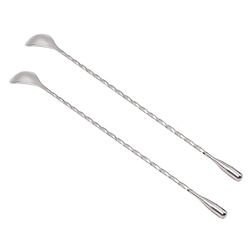 2 PCS NUZAMAS Cuillère à mélanger en acier inoxydable 12 pouces Bar Cuillère à cocktail longue manche avec extrémité goutte à goutte Design pour crème glacée Café Jus Thé Sliver