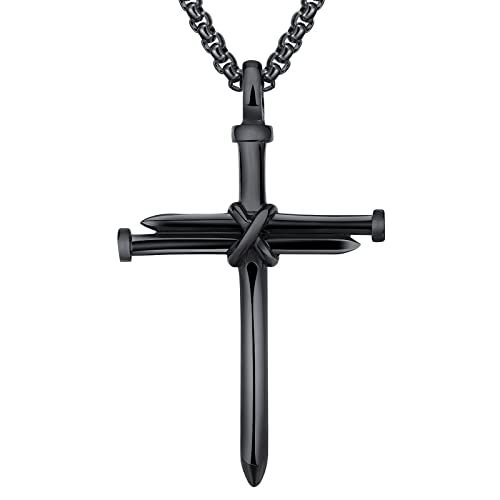 Isaiah 41:7 Nail Cross for Car Rearview Mirror Hanging Accessories Pendant Necklace For Men Women Car Charm Hanging Ornament Decor Christian Religious Cross Pendant (Black)