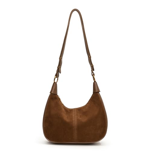 Image of Suede Bags for Women Trendy Suede Purses Hobo Half Moon Crossbody Bag