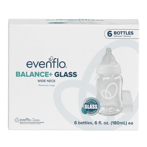 Image of Evenflo Balance+ Glass Wide Neck Baby Bottles, Clear, 6 fl oz, 6 Pack