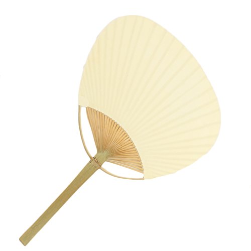 Koyal Wholesale Ivory Paper Paddle Fans with Handles in Bulk 48-Pack for Wedding Favors, Events, Summer, Props (48-Pack, Ivory)