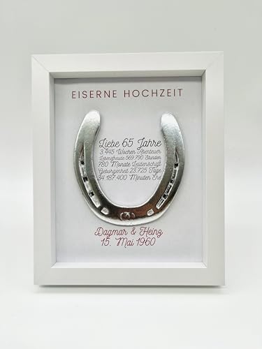 Geschenk zur eiserne Hochzeit, Eiserne Hochzeit Geschenk, Wandbild 65 Jahre Ehe, personalisiertes Geschenk getragenes Hufeisen (Weiß) Geschenk zur eiserne Hochzeit, Eiserne Hochzeit Geschenk, Wandbild 65 Jahre Ehe, personalisiertes Geschenk getragenes Hufeisen (Weiß)