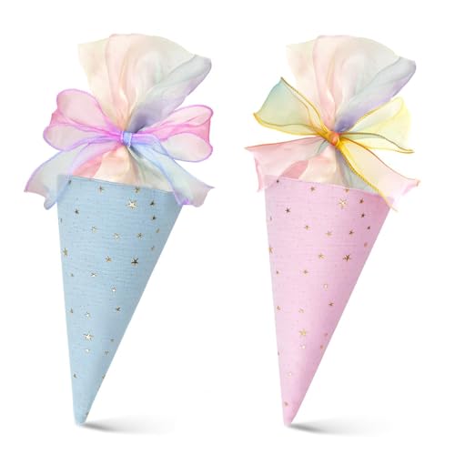 2 Stück Kleine Schultüte Geschwister Schultüte Geschenktüten zum Befüllen von Dekotüten Deko Geschwisterschultüte Geeignet für Jungen und Mädchen Geeignet für Schule,Schüler (Blau + Pink)