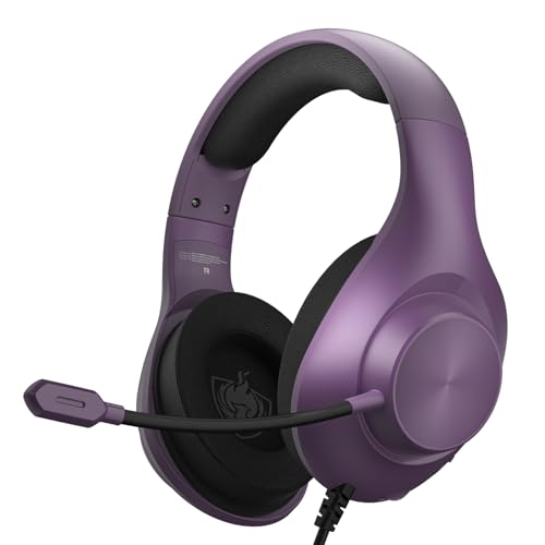 YOTMS 【正規品】ゲーミングヘッドセット 有線 40mmドライバー イヤホン PS5ヘッドセット ps4 ヘッドセット スマホ/PC/Switch/Xboxワン対応 マイク付き ワンクリックミュートヘッドホン ノイズキャンセリング 軽量 快適 密閉型 重低音 伸縮可能 男女兼用プレゼント(紫)