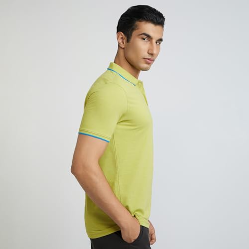 Image of Park Avenue Men's Cotton Polyester Blend Solid Pattern Slim Fit Rib Collar Polo Neck Half Sleeve Casual T-Shirt