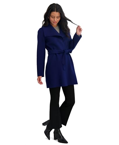 Image of TAHARI Women's Double-faced Luxury Soft Wool Blend Peacoat- Wrap Wool Coat With Removable Belt
